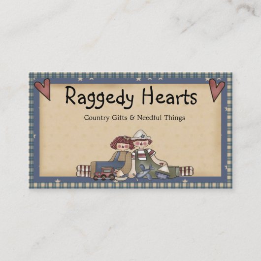 Raggedy Hearts Primitive Country Visitekaartje (Voorkant)