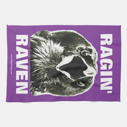 Ragin' Raven Rally Towel (Paarse letters met witte Theedoek (Horizontaal)