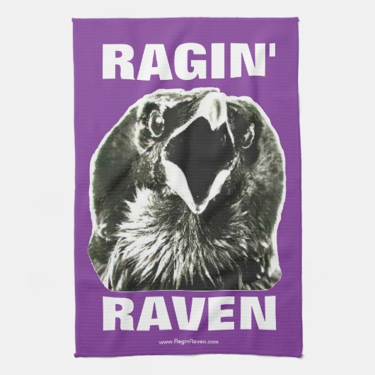 Ragin' Raven Rally Towel (Paarse letters met witte Theedoek (Verticaal)
