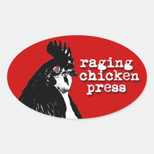 Raging Chicken Logo Ovale Sticker w / tekst (Voorkant)