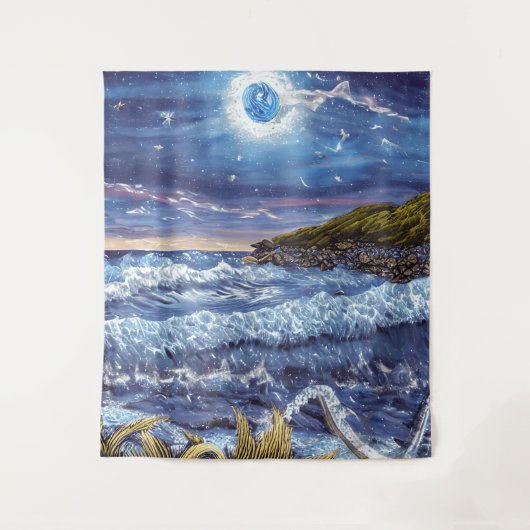 Raging Waves Midnight Sky Wandkleed (Voorkant)