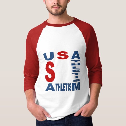 Raglan T-shirt rood wit USA ATHLETISM (Voorkant)