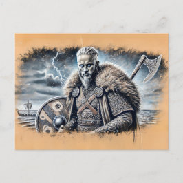 Ragnar Lodbrok in pastelkrijttekening Briefkaart