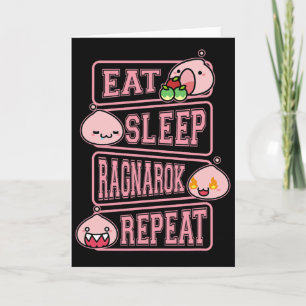 Ragnarok Poring Eet Slaap Herhaal Gamer Meme T-shi Kaart