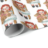 Ragpop en teddybeer op stoel cadeaupapier (Rol Hoek)