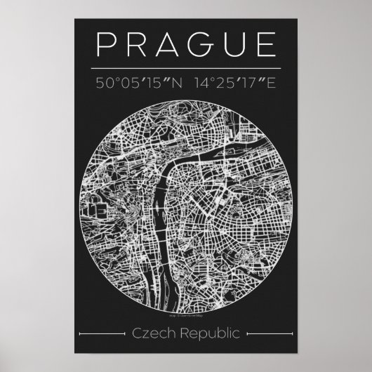 rague Charcoal City Map Poster – Minimal Wall Art (Voorkant)