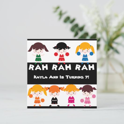 Rah Rah Rah Cheerleading Verjaardag Uitnodiging (Staand voorkant)