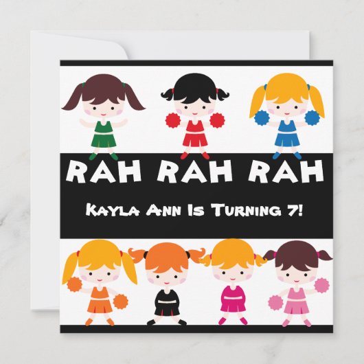 Rah Rah Rah Cheerleading Verjaardag Uitnodiging (Voorkant)