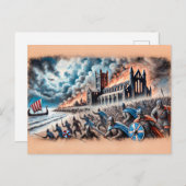 Raid op Lindisfarne in pastelkrijttekening Briefkaart (Voorkant / Achterkant)