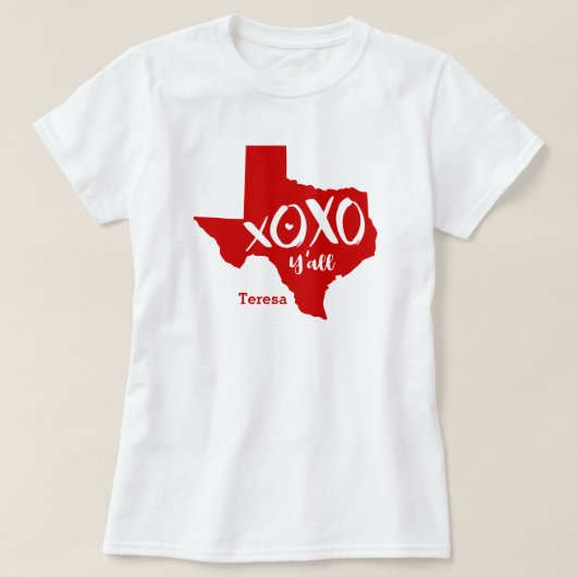 Raider Red XOXO, Y'all - Texas State Shape T-shirt (Design voorkant)