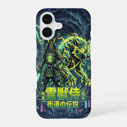 Raiju Bliksemwolf Samurai iPhone 16 Hoesje (Achterkant)