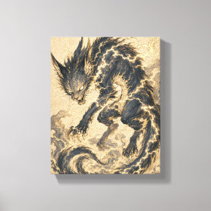 Raiju Gouden Staart Japanse Yokai Kunst Canvasprin Canvas Afdruk