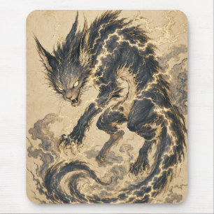 Raiju Gouden Staart Japanse Yokai Kunst Muismat