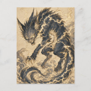 Raiju Gouden Staart Japanse Yokai Kunst Postkaart