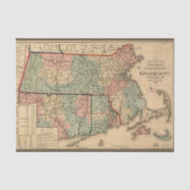 Rail Road Map of Massachusetts, 1879 Decoupage Tissuepapier