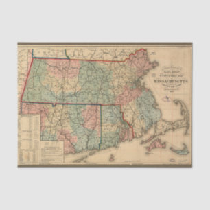 Rail Road Map of Massachusetts, 1879 Decoupage Tissuepapier