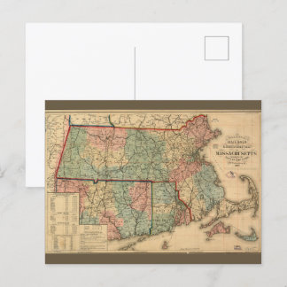 Rail Road & Township Map of Massachusetts, 1879 Briefkaart