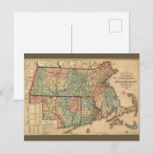 Rail Road & Township Map of Massachusetts, 1879 Briefkaart (Voorkant / Achterkant)