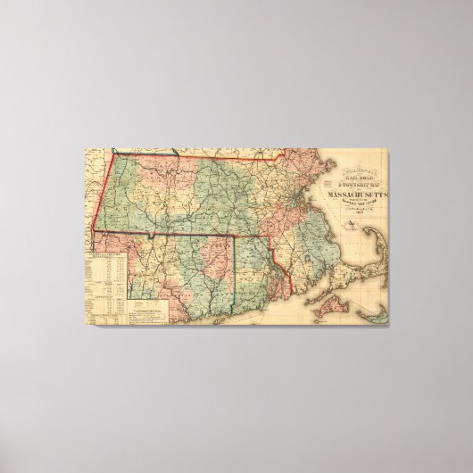 Rail Road & Township Map of Massachusetts, 1879 Canvas Afdruk (Voorkant)