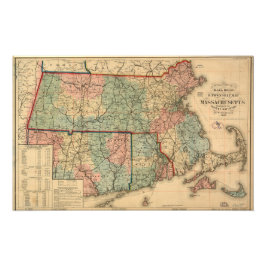 Rail Road & Township Map of Massachusetts, 1879 Foto Afdruk