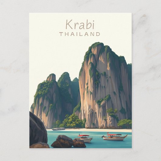 Railay Beach, Krabi Thailand Vintage illustration Briefkaart (Voorkant)