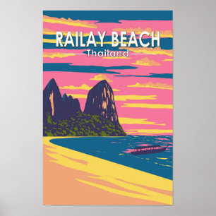 Railay Beach Thailand Travel Art Vintage Poster