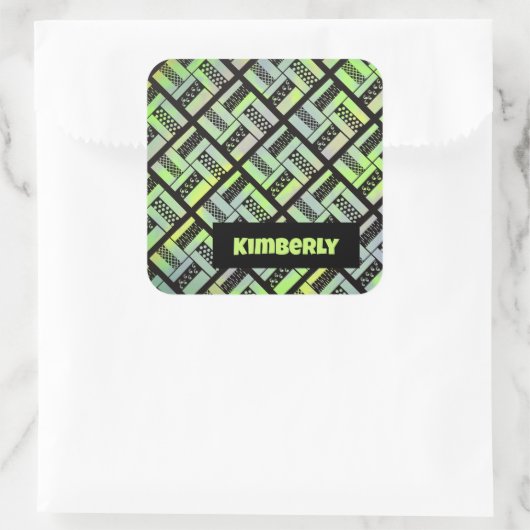 Railfence Patchwork Quilt Pattern Vierkante Sticker (Tas)