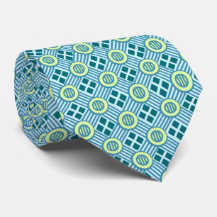 Railroad Geometric Optical Plaid Aqua Tweezijdig Stropdas
