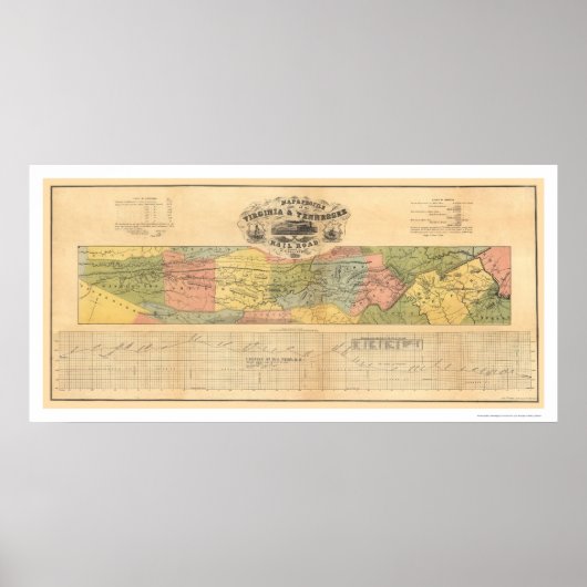 Railroad Map 1856 van Virginia & Tennessee Poster (Voorkant)