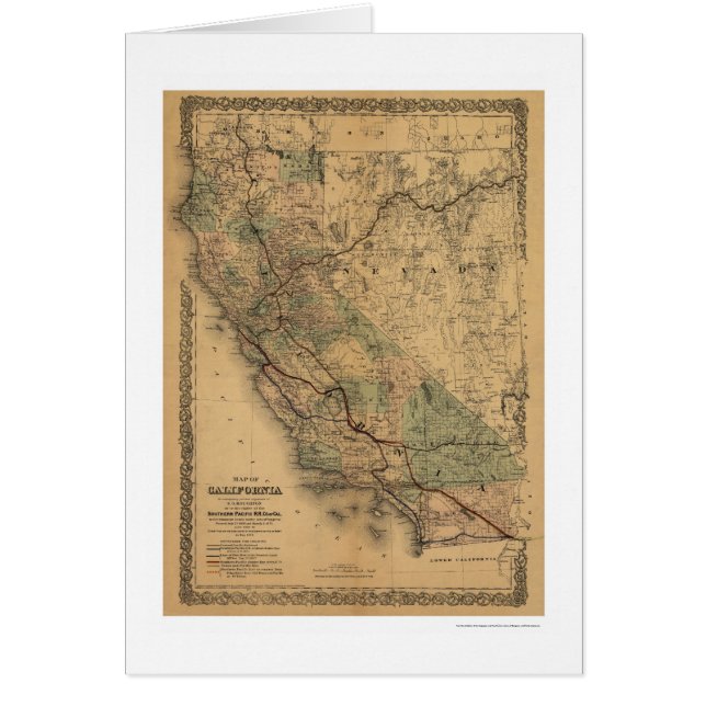 Railroad Map 1876 in Californië en Nevada (Voorkant)