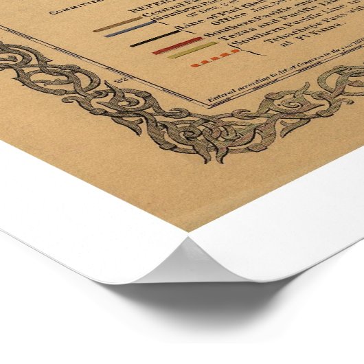 Railroad Map 1876 in Californië en Nevada Poster (Hoek)