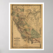 Railroad Map 1876 in Californië en Nevada Poster (Voorkant)