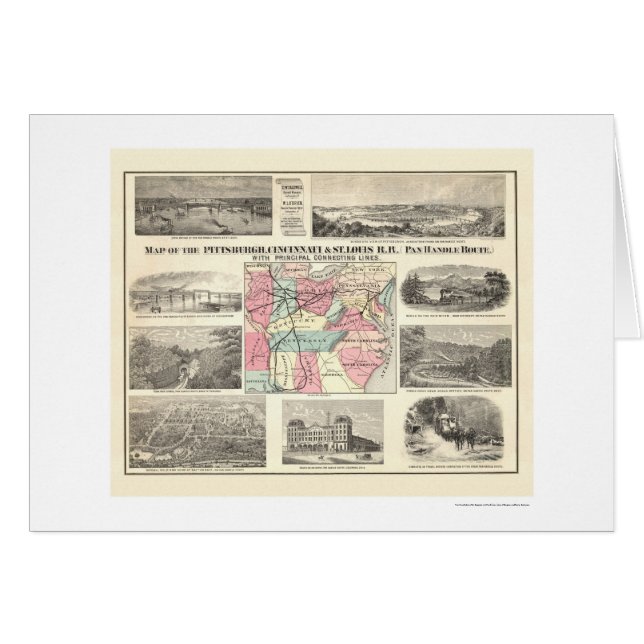Railroad map 1877 van Pittsburg Cincinnati (Voorkant Horizontaal)