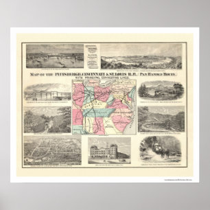 Railroad map 1877 van Pittsburg Cincinnati Poster