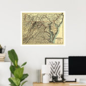 Railroad Map 1883 in Washington en Atlantic Poster (Thuiskantoor)