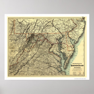 Railroad Map 1883 in Washington en Atlantic Poster