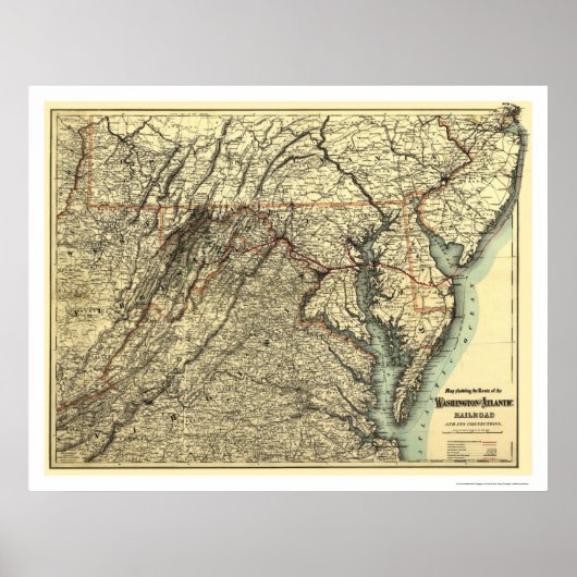 Railroad Map 1883 in Washington en Atlantic Poster (Voorkant)