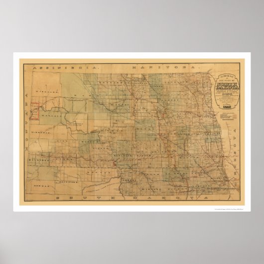 Railroad Map 1892 in North Dakota Poster (Voorkant)