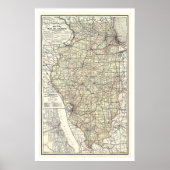 Railroad Map of Illinois 1898 Poster (Voorkant)