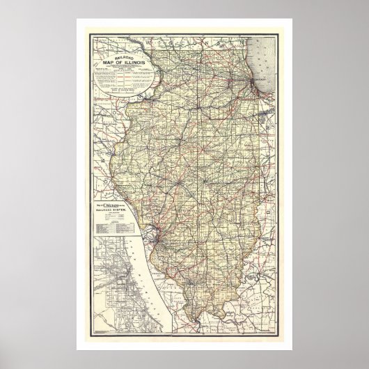 Railroad Map of Illinois 1898 Poster (Voorkant)