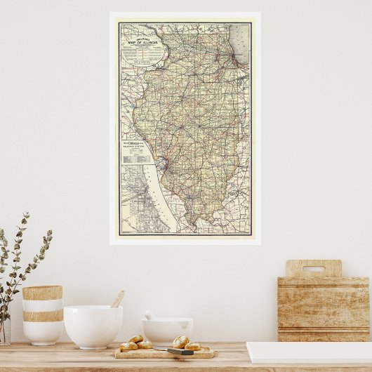 Railroad Map of Illinois 1898 Poster (Keuken)