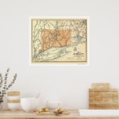 Railroad Map van de Connecticut 1893 Poster (Keuken)