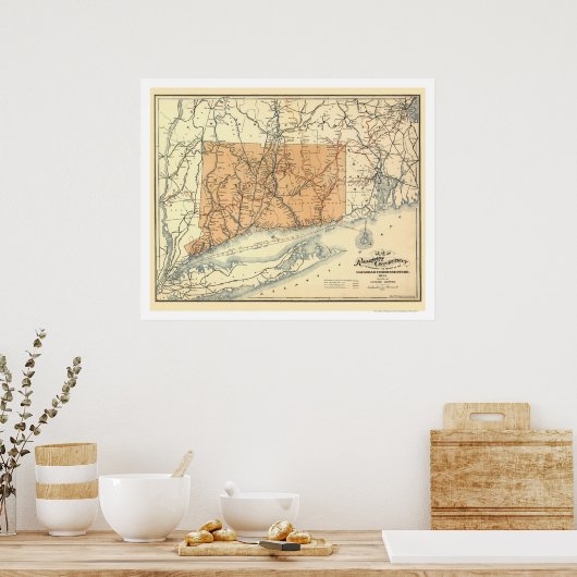 Railroad Map van de Connecticut 1893 Poster (Keuken)