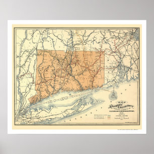 Railroad Map van de Connecticut 1893 Poster