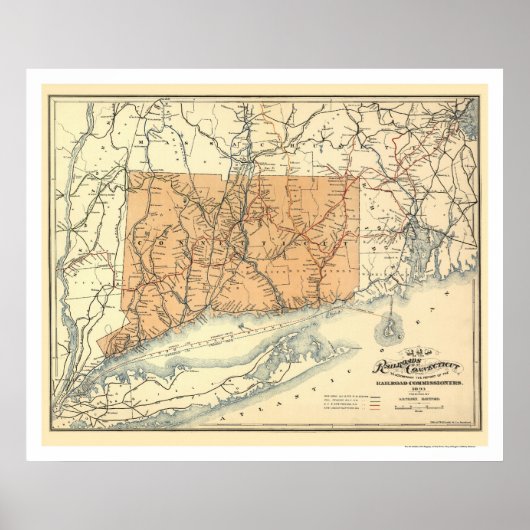 Railroad Map van de Connecticut 1893 Poster (Voorkant)