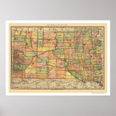 Railroad Map van de South Dakota 1892 Poster (Voorkant)