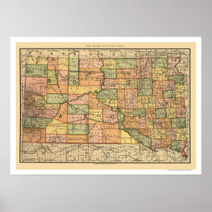 Railroad Map van de South Dakota 1892 Poster