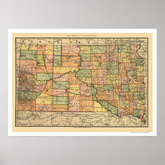 Railroad Map van de South Dakota 1892 Poster