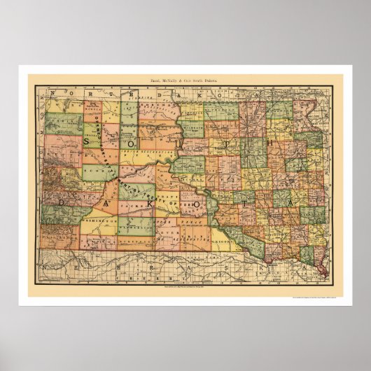 Railroad Map van de South Dakota 1892 Poster (Voorkant)