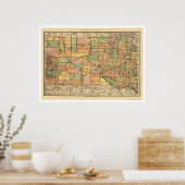 Railroad Map van de South Dakota 1892 Poster (Keuken)